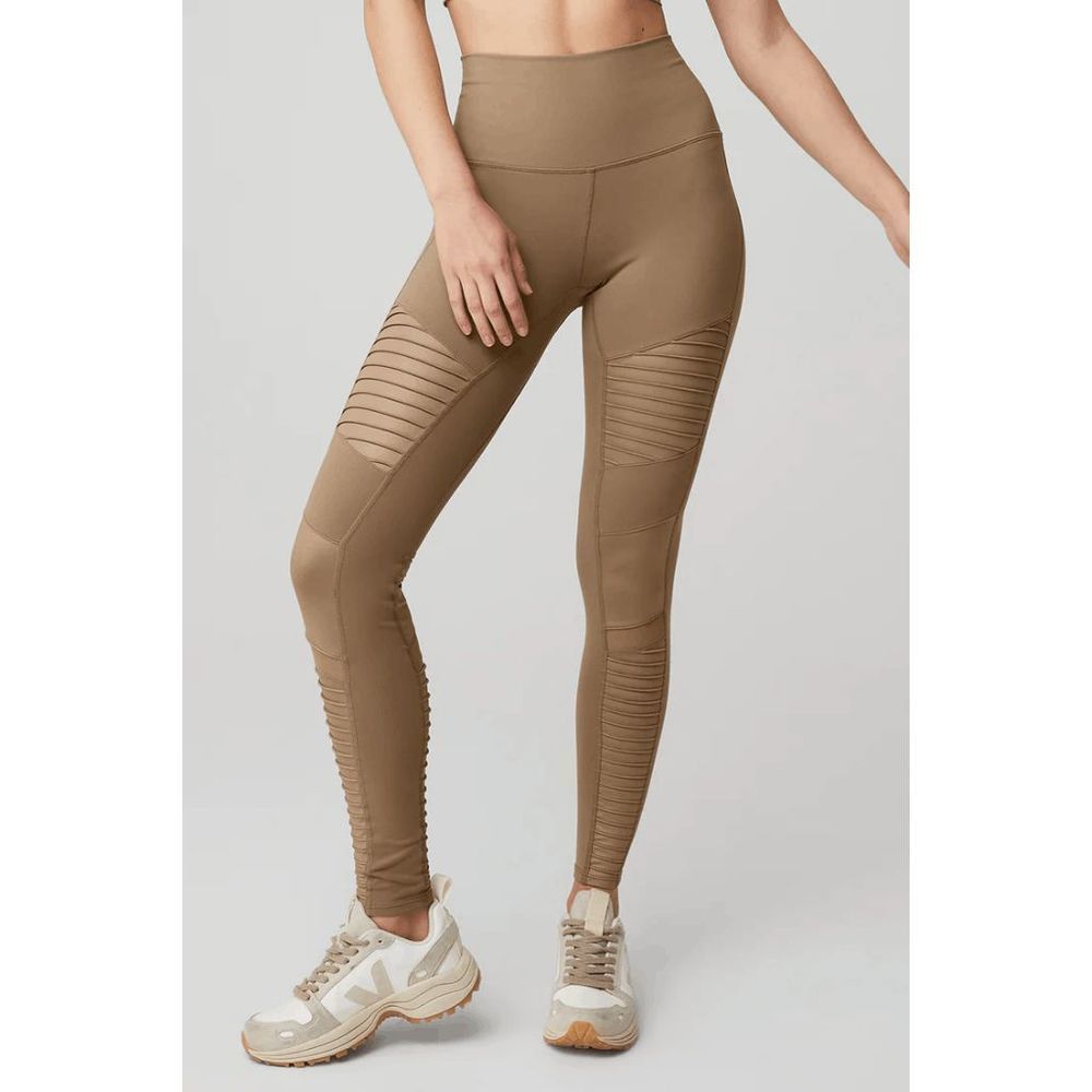 Alo High Waist Moto Legging Full Length Gravel Glossy Brown Womens Size XS